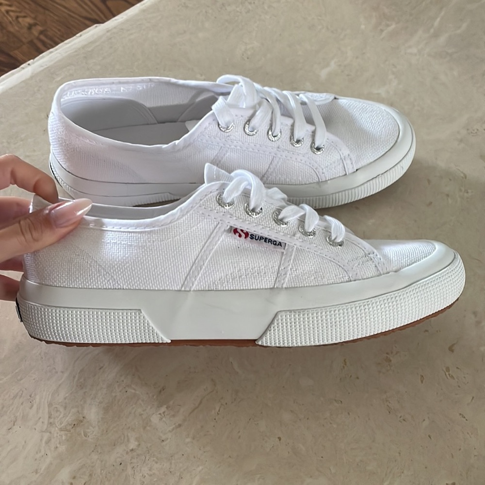 Superga white canvas tennis shoes, brand new